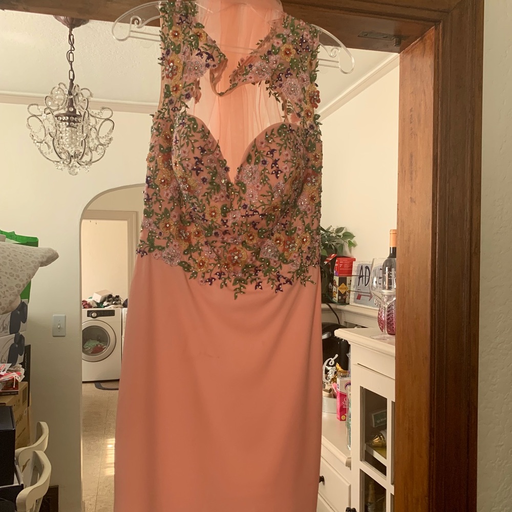 Peach/ floral embroidered beautiful dress